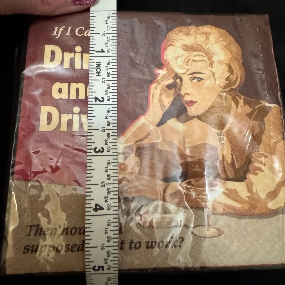 NWT Funny Beverage Napkins 5” x 5” Square Pack of 20 Retro Drink and Drive